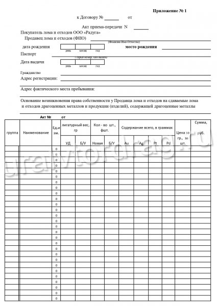 Образец заполнения описи